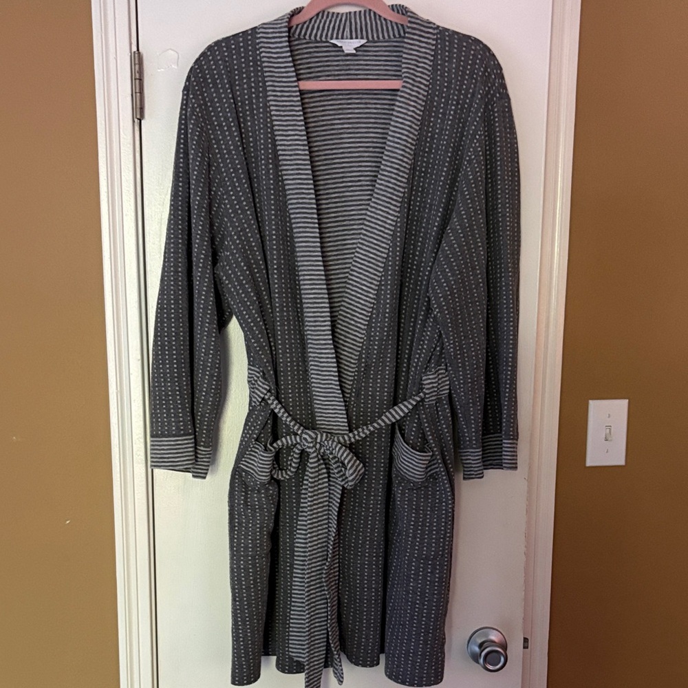 Charter Club Gray Striped Knit Robe